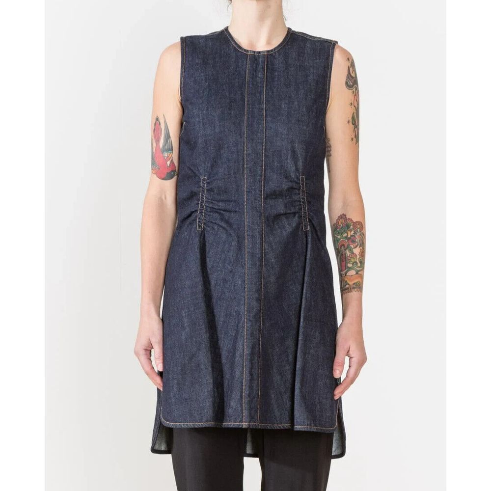 Carven Flared Denim Dress Women 40‎ EUC $390 Sleeveless Scoop Neck Pocket Cotton